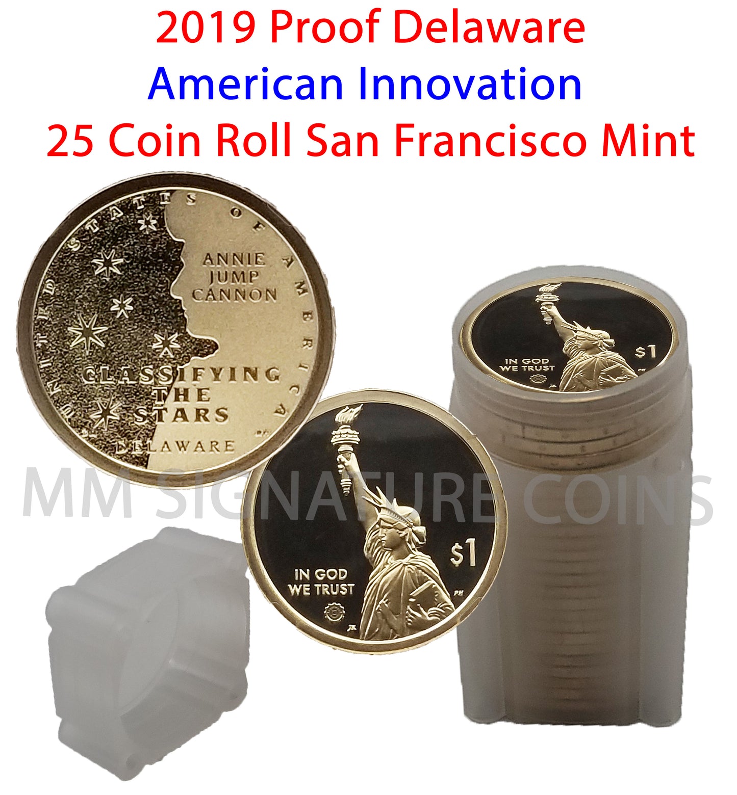2019 Proof Delaware American Innovation Golden Dollar Coin Roll - 25 Coins
