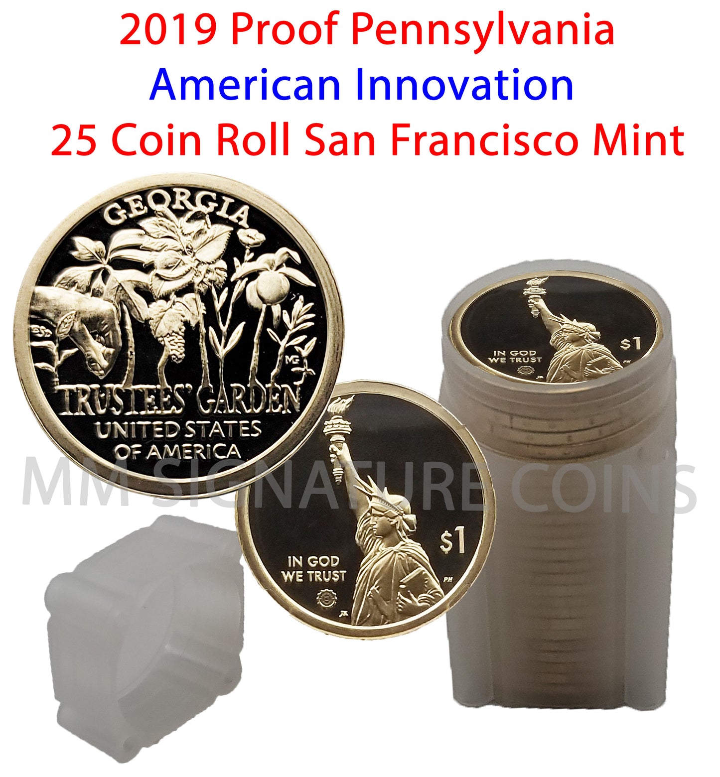 2019 Proof Georgia American Innovation Golden Dollar Coin Roll - 25 Coins