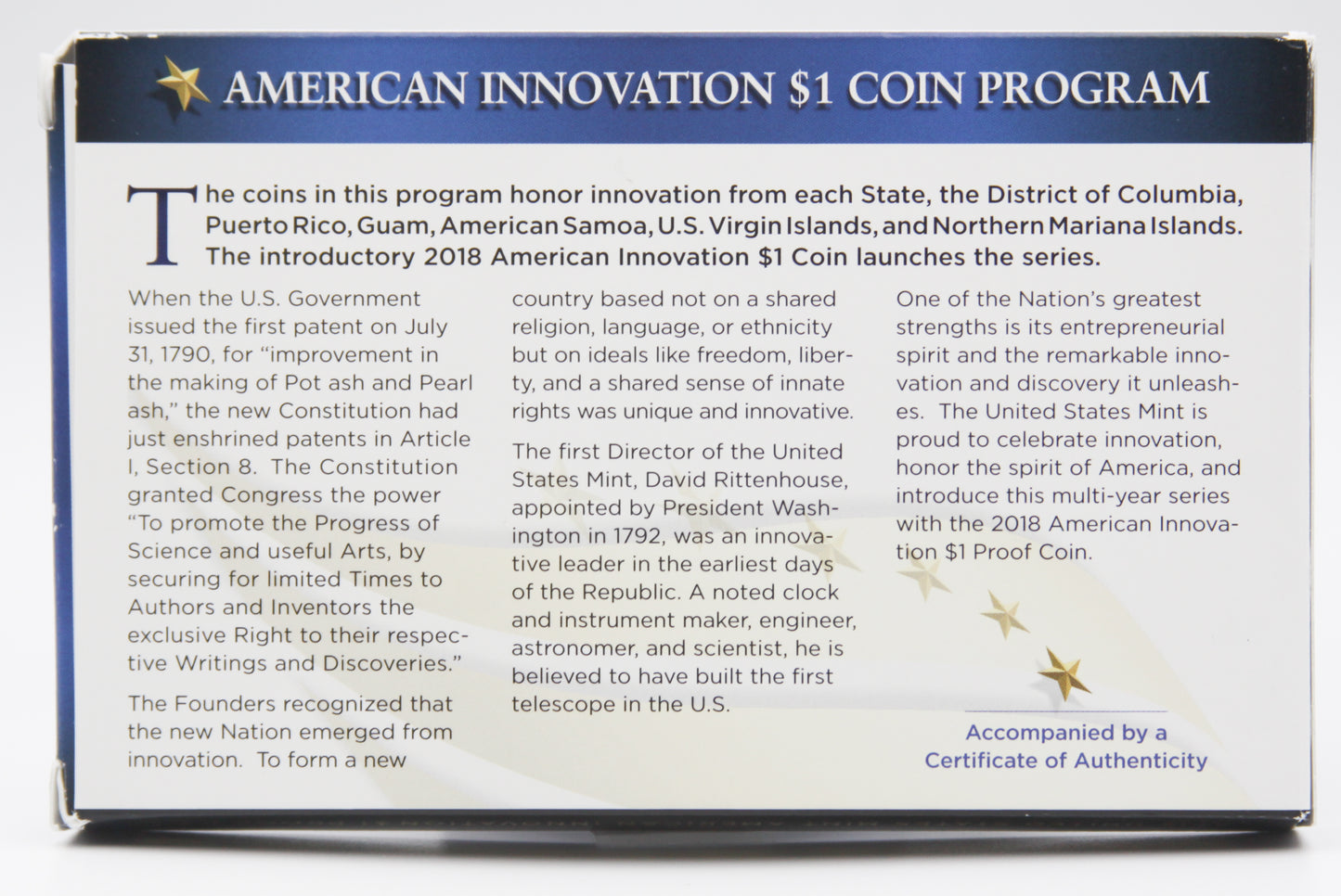 2018 American Innovation Inaugural $1 Proof